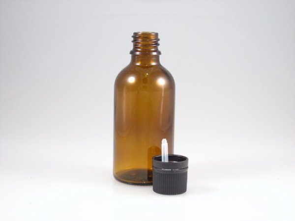 Photo1: 50ml Amber Glass Bottle with Dropper (Tamperproof) (1)