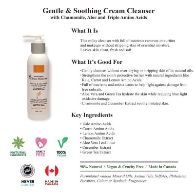 Photo1: Gentle & Soothing Cream Cleanser with Chamomile, Aloe and Triple Amino Acids